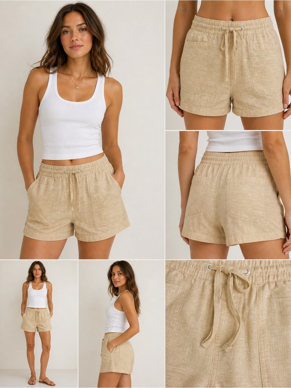 GAP Beige Drawstring Linen-Blend Women’s Shorts